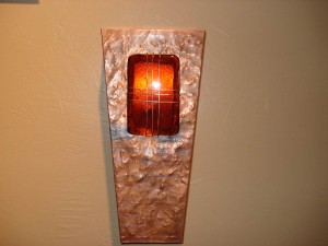 Copper and Amber Glass Light Sconce