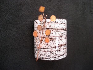 Fused Glass in Aspen with Copper Leaves as Accent