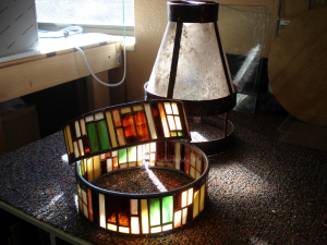 Copper Pendant Lights with Stained Glass