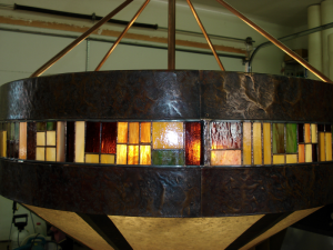 Copper and Glass Chandelier