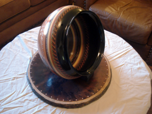 Copper and wood lazy susan.