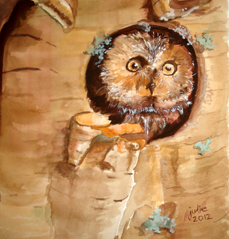 Watercolor Owl in Birch