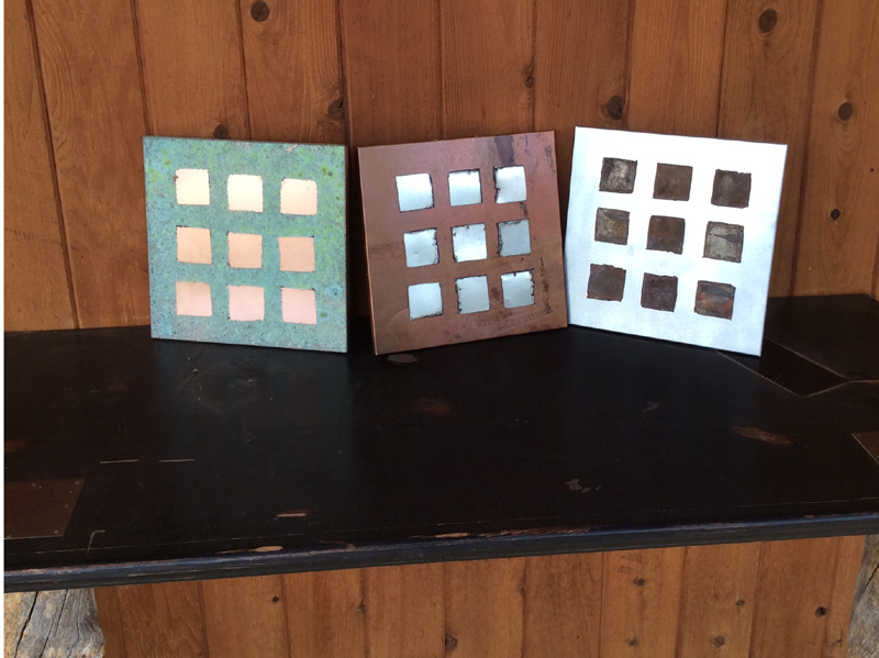 Metal art // 3 piece wall art // steel + copper vertical art by Mike Dumas Copper Designs